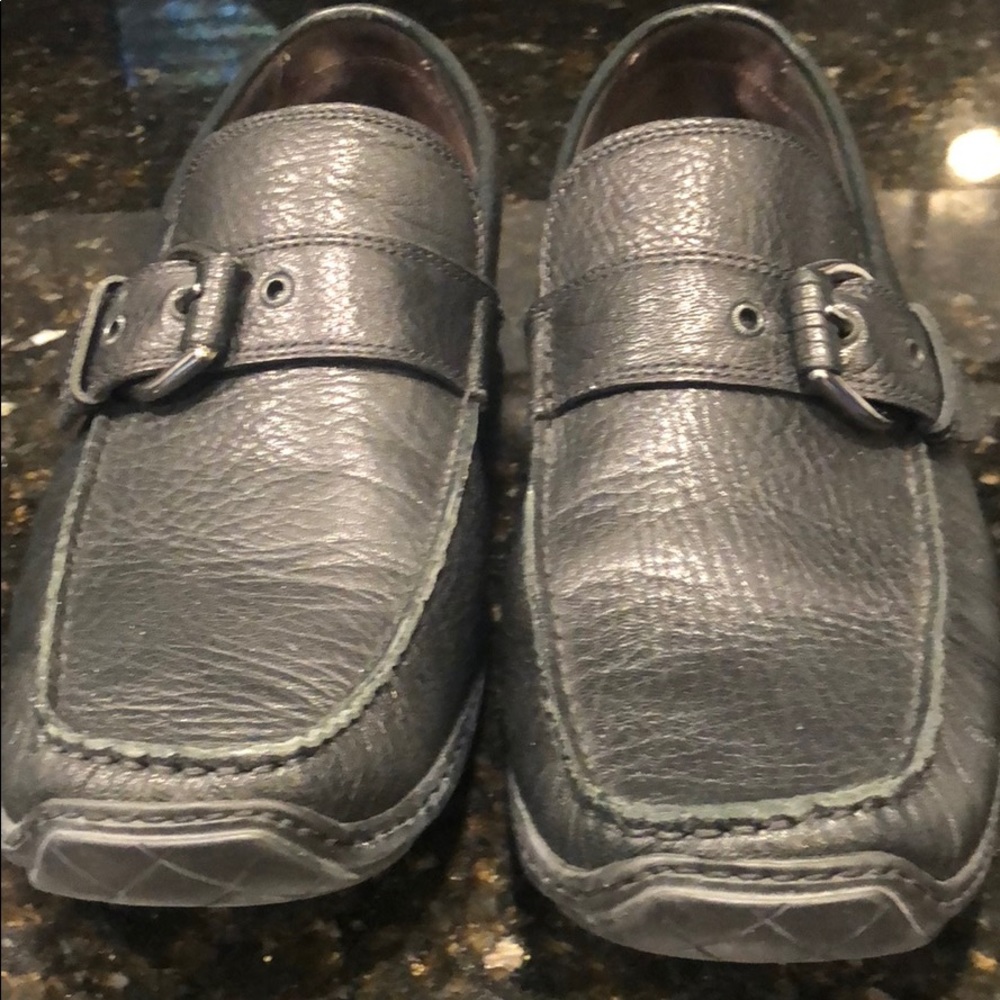 Black grain calf slip on loafer; great shape